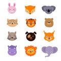 Cute baby animal faces vector set Royalty Free Stock Photo