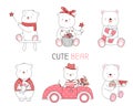 Cute baby animal with flower,car, cartoon hand drawn style,for printing,card, t shirt,banner,product.vector