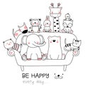 Cute baby animal with sofa cartoon hand drawn style,for printing,product,banner,t shirt.vector illustration