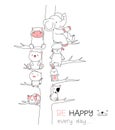 Cute baby animal with tree cartoon hand drawn style,for printing,card, t shirt,banner,product.vector illustration