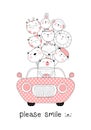 Cute baby animals with car cartoon hand drawn style,for printing,card, t shirt,banner,product.vector illustartion