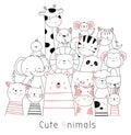 Cute baby animals cartoon hand drawn style,for printing,card, t shirt,banner,product.vector