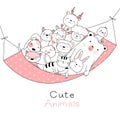 Cute baby animals cartoon hand drawn style,for printing,card, t shirt,banner,product.vector