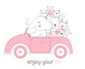 Cute baby animals with cat cartoon hand drawn style,for printing,card, t shirt,banner,product.vector Royalty Free Stock Photo