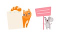 Cute Baby Animals Holding Blank Signs Set, Adorable Cat and Mouse Showing Empty Signboards Cartoon Vector Illustration Royalty Free Stock Photo