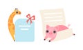 Cute Baby Animals Holding Blank Signs Set, Adorable Giraffe and Pig with Blank Sheets of Paper Cartoon Vector Royalty Free Stock Photo