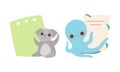 Cute Baby Animals Holding Blank Signs Set, Adorable Koala and Octopus Showing Sheets of Paper Cartoon Vector Royalty Free Stock Photo