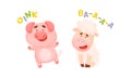 Cute baby animals making sounds set. Pig and sheep saying oink and baa vector illustration Royalty Free Stock Photo