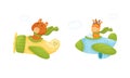 Cute baby animals pilots set. Funny bear, giraffe pilot characters flying by airplane, side view cartoon vector