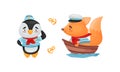 Cute baby animals sailors set. Funny penguin, squirrel captain characters cartoon vector illustration