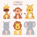 Cute baby animals set. African animals in children performance for use in printing and interior. Hand drawn color