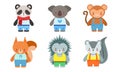 Cute Baby Animals Set, Panda, Koala, Monkey, Fox, Hedgehog, Badger Vector Illustration