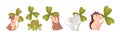 Cute Baby Animals with Three Leaf Clover Vector Set Royalty Free Stock Photo