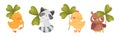Cute Baby Animals with Three Leaf Clover Vector Set Royalty Free Stock Photo