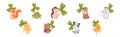 Cute Baby Animals with Three Leaf Clover Vector Set Royalty Free Stock Photo