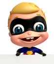 cute baby as a superhero with white board Royalty Free Stock Photo