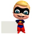 cute baby as a superhero with white board Royalty Free Stock Photo