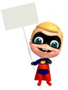 cute baby as a superhero with white board Royalty Free Stock Photo