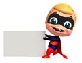 cute baby as a superhero with white board Royalty Free Stock Photo