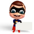 cute baby as a superhero with white board Royalty Free Stock Photo