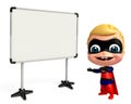 cute baby as a superhero with white board Royalty Free Stock Photo