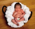 Cute baby asleep in basket