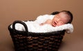 Cute baby asleep in basket