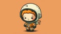 Cute baby astronaut chibi picture. Cartoon happy characters
