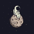 Cute baby-astronaut sits on moon Royalty Free Stock Photo