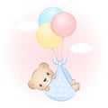 Cute baby bear with balloon newborn cartoon illustration