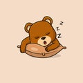 Cute baby bear cartoon sleeping face on pillow flat vector icon illustration Royalty Free Stock Photo