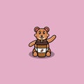 Cute Baby Bear Drink Coffee. Character, Logo, Icon, Cartoon And Inspiration Design.