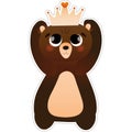 Cute baby bear holding crown, childish illustration for baby shower, adorable sticker for kids