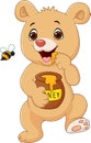 Cute baby bear holding honey pot isolated on white background Royalty Free Stock Photo