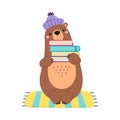 Cute baby bear holding stack of books. Funny smart wild animal character. Kids education concept cartoon vector Royalty Free Stock Photo