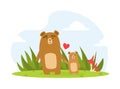 Cute Baby Bear and Parent, Happy Wild Florest Animals Family Cartoon Vector Illustration