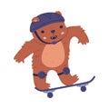 Cute baby bear riding skateboard. Funny wild forest brown animal character cartoon vector illustration Royalty Free Stock Photo