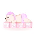 Cute Baby Bear sleeping on baby toy box Royalty Free Stock Photo