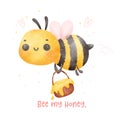 Cute baby bee flying with honey bakset watercolor cartoon character hand painting illustration vector Royalty Free Stock Photo