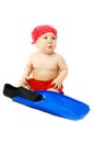 Cute baby with blue flippers Royalty Free Stock Photo