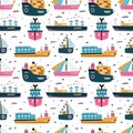 Cute baby boats seamless pattern. Childish cartoon ships. Boys nursery prints. Marine navigation wallpaper. Sea machines Royalty Free Stock Photo