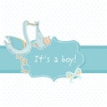 Cute baby boy announcement card with stork and chi Royalty Free Stock Photo