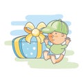 cute baby boy with cap and gift box Royalty Free Stock Photo