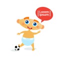 Cute Baby Boy With Football Ball Toddler Happy Cartoon Infant In Diaper Royalty Free Stock Photo