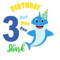 Cute baby boy shark birthday card illustration Royalty Free Stock Photo