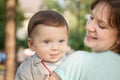 Cute baby boy less 1 year with his mom Royalty Free Stock Photo