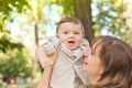 Cute baby boy less 1 year with his mom Royalty Free Stock Photo