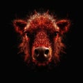 Cute Baby Buffalo Face Shape In Red Fire On Black Background. Generative AI