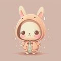 Cute baby bunny in a raincoat. Kawaii style. Mascot rabbit illuatration. Hand drawn style. Ai generation