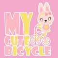 Cute baby bunny rides a bicycle cartoon illustration for kid t shirt design Royalty Free Stock Photo